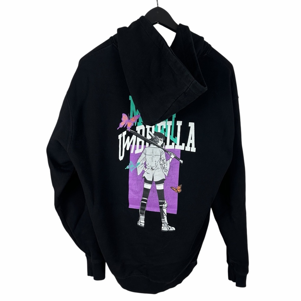Mens Y2K Metal Umbrella Anime Manga Black Streetwear Black Hoodie Size S